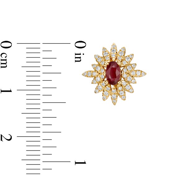 Oval Ruby and 0.33 CT. T.W. Diamond Floral Stud Earrings in 14K Gold