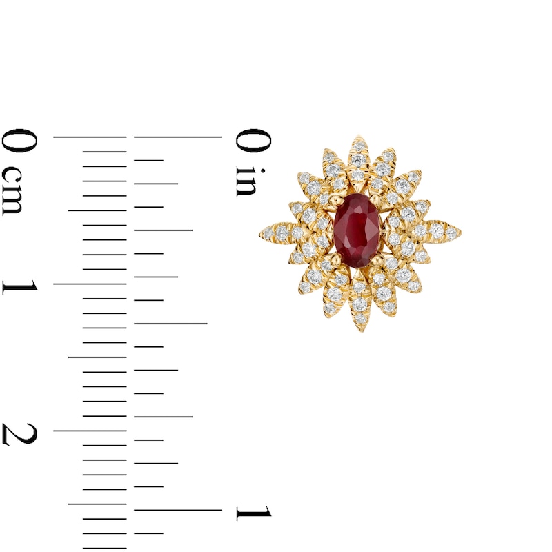 Oval Ruby and 0.33 CT. T.W. Diamond Floral Stud Earrings in 14K Gold