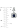 4.0mm Cushion-Cut Blue Sapphire and 0.40 CT. T.W. Diamond Double Frame Split Drop Earrings in 14K White Gold