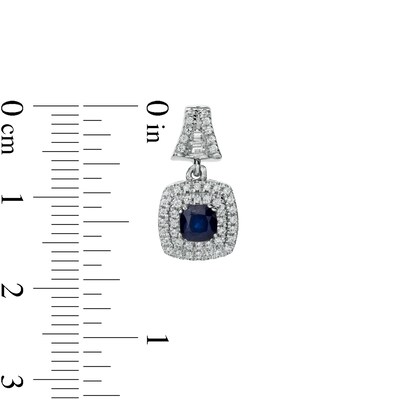 4.0mm Cushion-Cut Blue Sapphire and 0.40 CT. T.W. Diamond Double Frame Split Drop Earrings in 14K White Gold