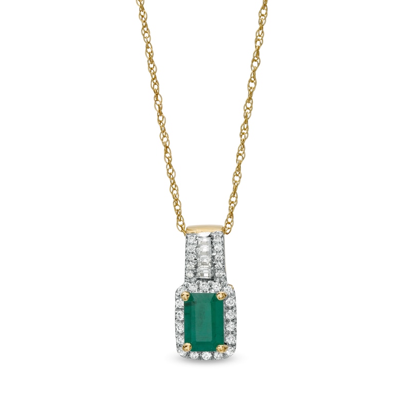 Octagonal Emerald and 0.15 CT. T.W. Diamond Rectangular Frame Triple Row Drop Pendant in 14K Gold|Peoples Jewellers