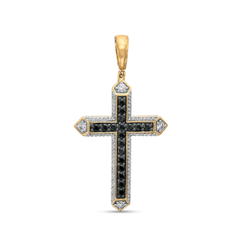 Men's 1.00 CT. T.W. Black Enhanced and White Diamond Pointed Cross Necklace Charm in 10K Gold|Peoples Jewellers