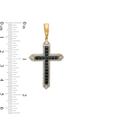 Men's 1.00 CT. T.W. Black Enhanced and White Diamond Pointed Cross Necklace Charm in 10K Gold