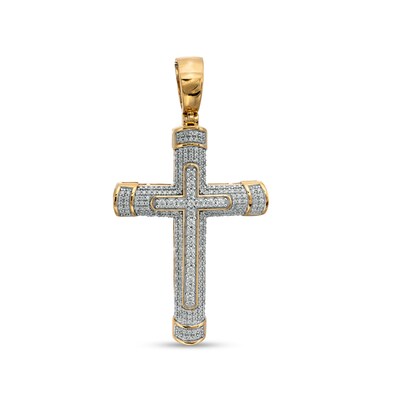 Men's 1.00 CT. T.W. Diamond Cross Necklace Charm in 10K Gold