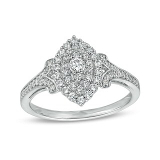 0.50 CT. T.W. Composite Marquise-Shaped Diamond Frame Split Shank Ring in 10K White Gold