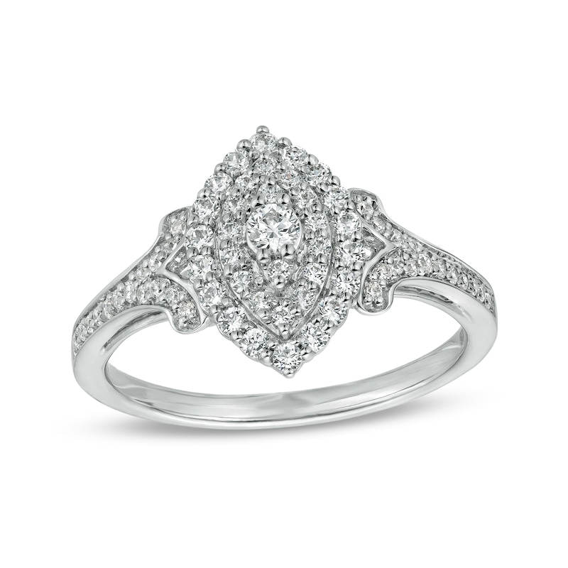0.50 CT. T.W. Composite Marquise-Shaped Diamond Frame Split Shank Ring in 10K White Gold|Peoples Jewellers