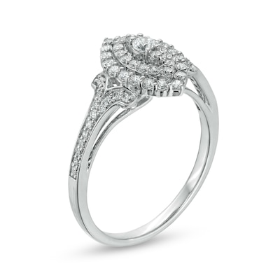 0.50 CT. T.W. Composite Marquise-Shaped Diamond Frame Split Shank Ring in 10K White Gold