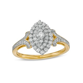 0.50 CT. T.W. Marquise-Shaped Multi-Diamond Split Shank Ring in 10K Gold