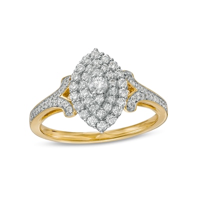 0.50 CT. T.W. Marquise-Shaped Multi-Diamond Split Shank Ring in 10K Gold