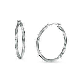 30.0mm Twist Tube Hoop Earrings in 14K White Gold