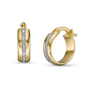 11.7mm Diamond-Cut Zig-Zag Ribbon Triple Row Tube Hoop Earrings in 14K Two-Tone Gold