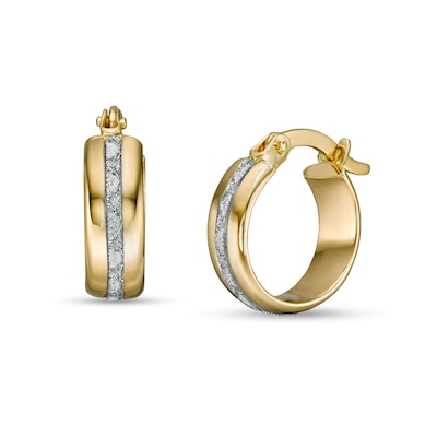 11.7mm Diamond-Cut Zig-Zag Ribbon Triple Row Tube Hoop Earrings in 14K Two-Tone Gold