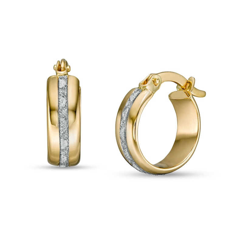 11.7mm Diamond-Cut Zig-Zag Ribbon Triple Row Tube Hoop Earrings in 14K Two-Tone Gold|Peoples Jewellers