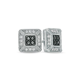 Men's 0.33 CT. T.W. Black Enhanced and White Diamond Puffed Square Stud Earrings in 10K White Gold