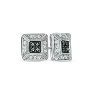 Men's 0.33 CT. T.W. Black Enhanced and White Diamond Puffed Square Stud Earrings in 10K White Gold