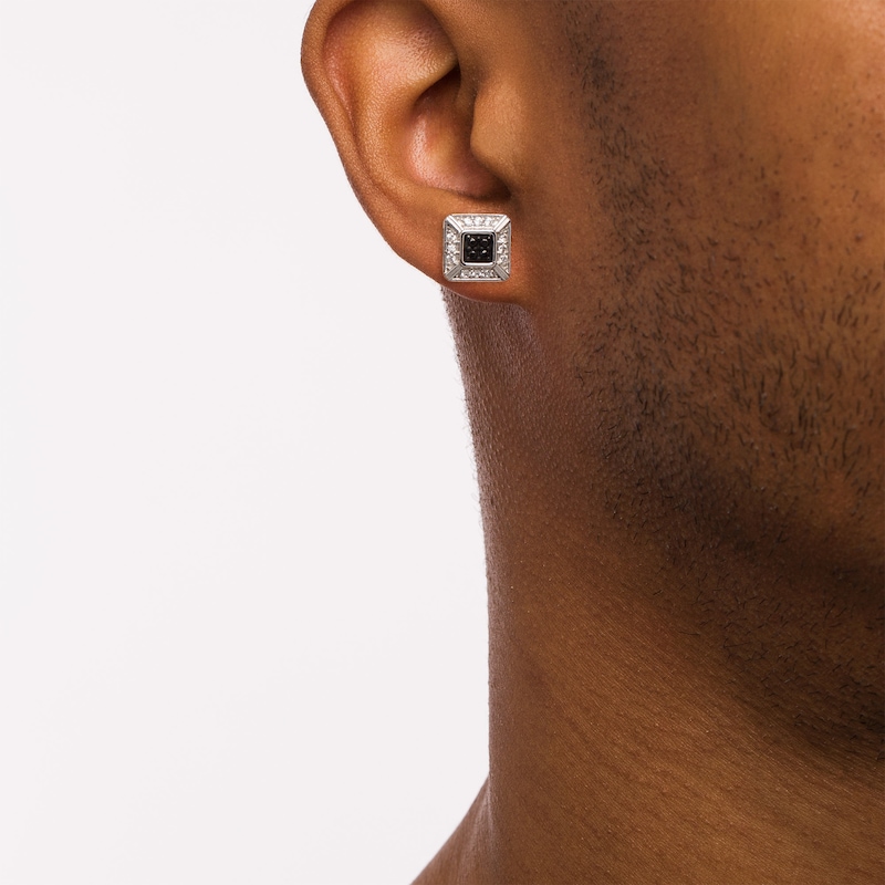 Men's 0.33 CT. T.W. Black Enhanced and White Diamond Puffed Square Stud Earrings in 10K White Gold