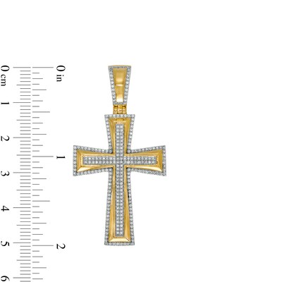 Men's 0.75 CT. T.W. Diamond Edge Cross Necklace Charm in 10K Gold