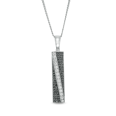 Men's 1.00 CT. T.W. Black Enhanced and White Diamond Rectangle Pendant in 10K White Gold