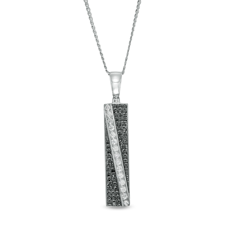Men's 1.00 CT. T.W. Black Enhanced and White Diamond Rectangle Pendant in 10K White Gold|Peoples Jewellers