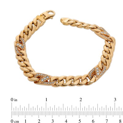 Men's 1 CT. T.W. Diamond 250 Gauge Cuban Curb Chain Bracelet in Hollow 10K Gold - 8.5"