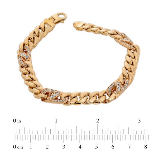 Men's 1 CT. T.W. Diamond 250 Gauge Cuban Curb Chain Bracelet in Hollow 10K Gold - 8.5"