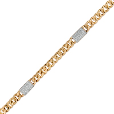 Men's 1/3 CT. T.W. Diamond Barrel 180 Gauge Curb Chain Bracelet in Hollow 10K Gold - 8.5"