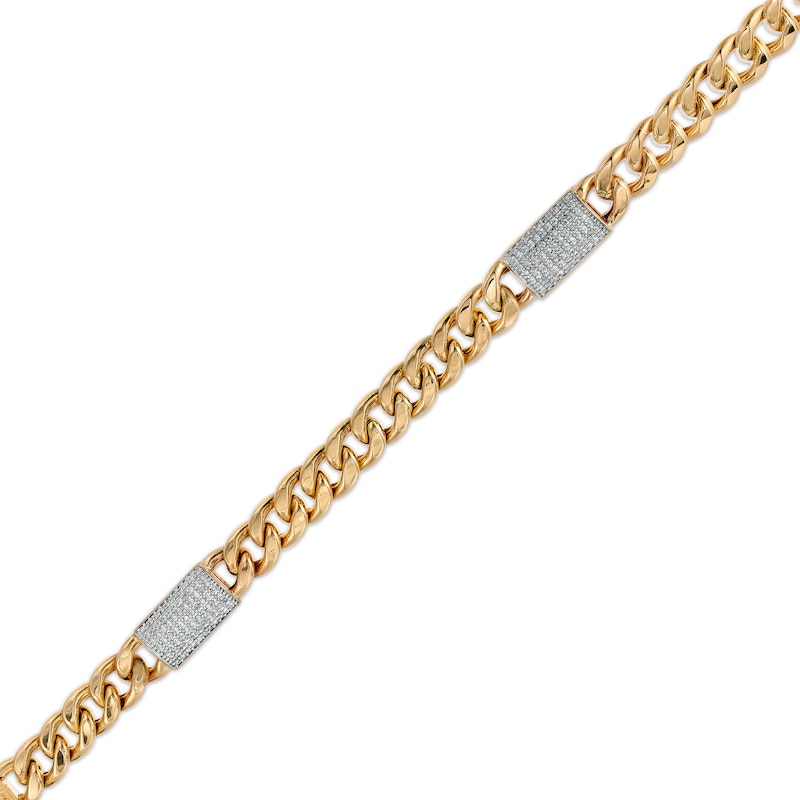 Men's 1/3 CT. T.W. Diamond Barrel 180 Gauge Curb Chain Bracelet in Hollow 10K Gold - 8.5"|Peoples Jewellers