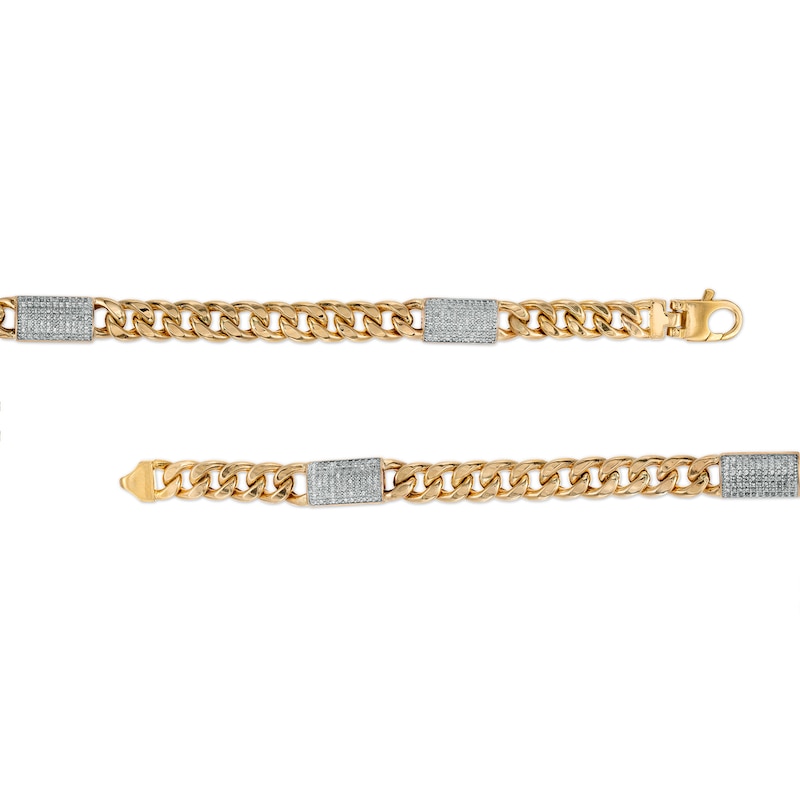 Men's 1/3 CT. T.W. Diamond Barrel 180 Gauge Curb Chain Bracelet in Hollow 10K Gold - 8.5"|Peoples Jewellers
