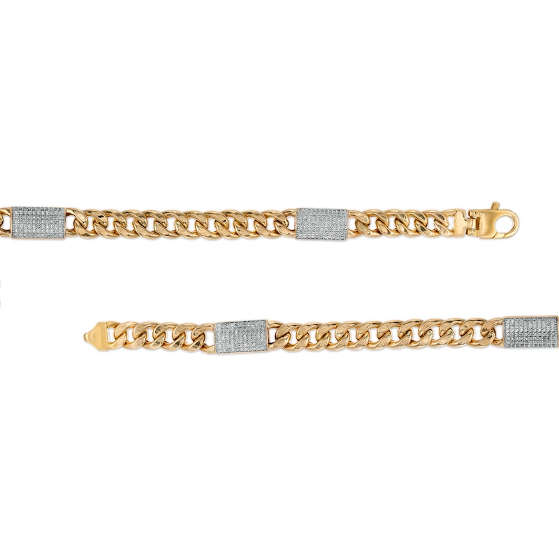 Men's 1/3 CT. T.W. Diamond Barrel 180 Gauge Curb Chain Bracelet in Hollow 10K Gold - 8.5"