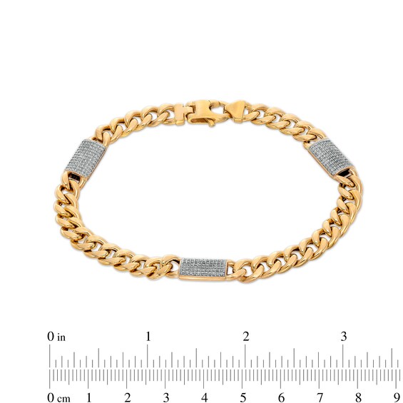 Men's 1/3 CT. T.W. Diamond Barrel 180 Gauge Curb Chain Bracelet in Hollow 10K Gold - 8.5"