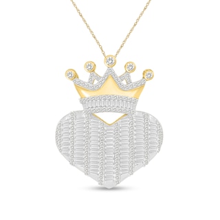 1.23 CT. T.W. Diamond Crown Heart Pendant in 10K Gold