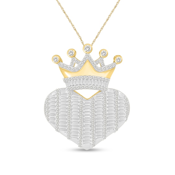 1.23 CT. T.W. Diamond Crown Heart Pendant in 10K Gold