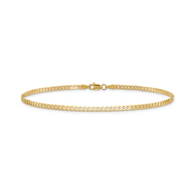 2.3mm Curb Chain Anklet in Solid 14K Gold - 10"