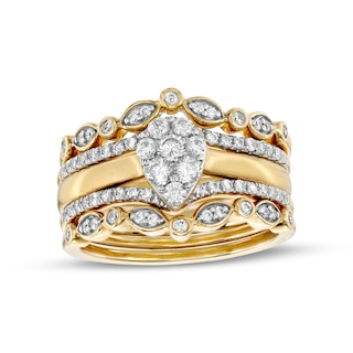 0.33 CT. T.W. Composite Pear-Shaped Diamond Contour Five Piece Bridal Set in 10K Gold