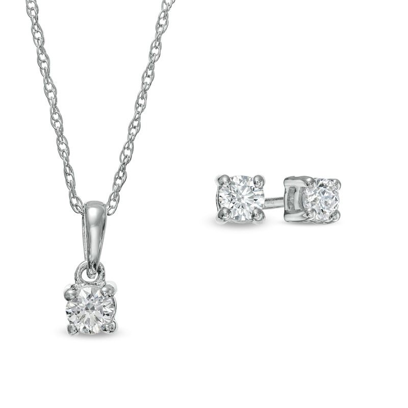 0.30 CT. T.W. Diamond Solitaire Pendant and Stud Earrings Set in 10K White Gold (K/I3)|Peoples Jewellers