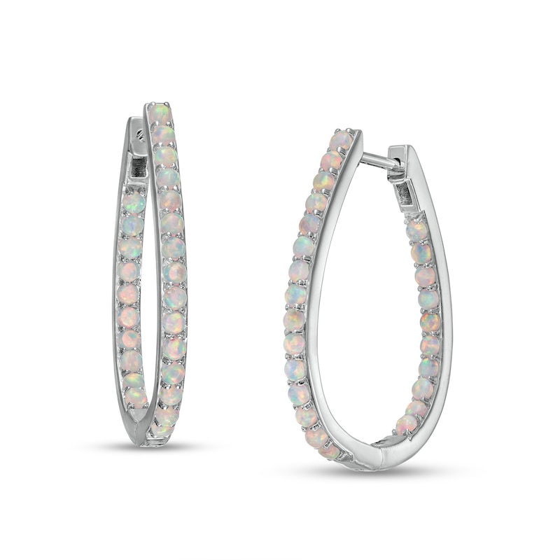Lab-Created Opal Inside-Out Oval Hoop Earrings in Sterling Silver|Peoples Jewellers