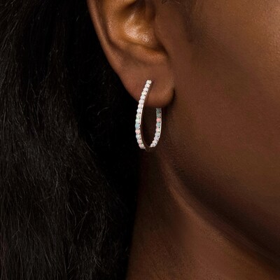 Lab-Created Opal Inside-Out Oval Hoop Earrings in Sterling Silver