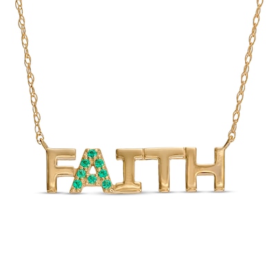 Emerald "FAITH" Necklace in 10K Gold - 20"