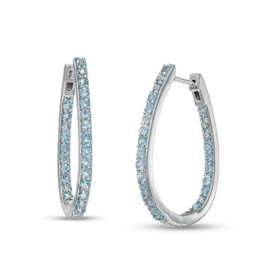 Swiss Blue Topaz Inside-Out Oval Hoop Earrings in Sterling Silver