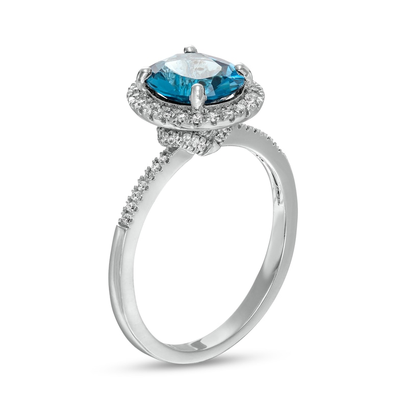 Oval London Blue Topaz and 0.23 CT. T.W. Diamond Framed Ring in 14K White Gold|Peoples Jewellers