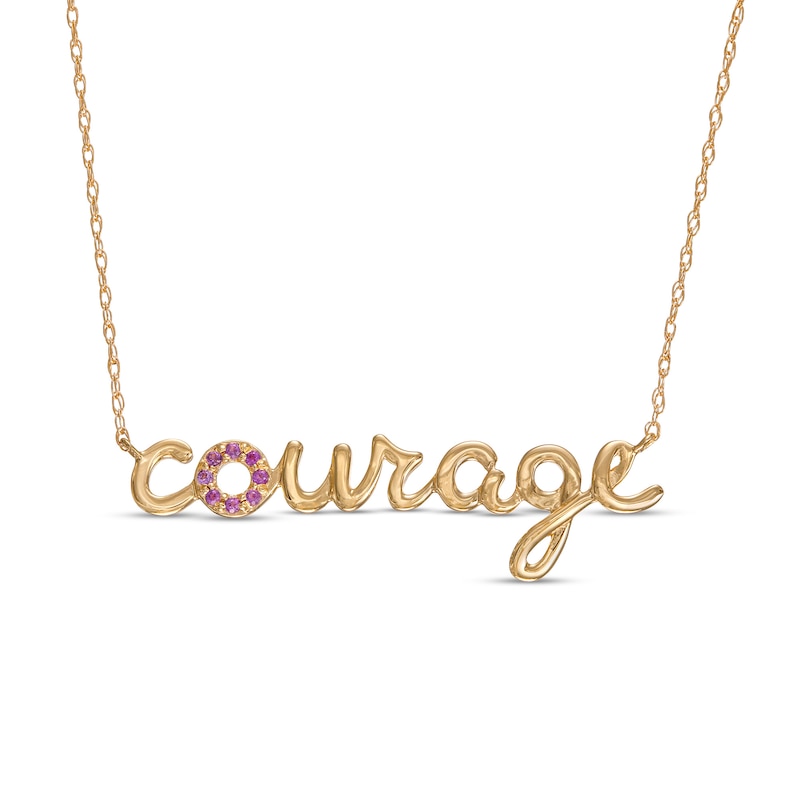 Amethyst Cursive "courage" Necklace in 10K Gold - 20"