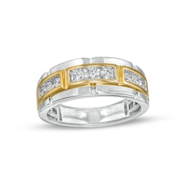 Men's 0.45 CT. T.W. Diamond Nine Stone Wedding Band in 14K Two-Tone Gold