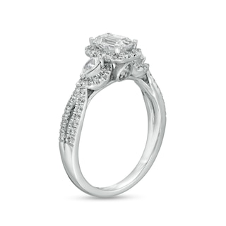 1.00 CT. T.W. Emerald-Cut Diamond Frame Past Present Future® Engagement Ring in 14K White Gold (I/I1)