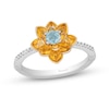 Thumbnail Image 0 of Enchanted Disney Jasmine Swiss Blue Topaz and 0.04 CT. T.W. Diamond Flower Ring in Sterling Silver and 10K Gold