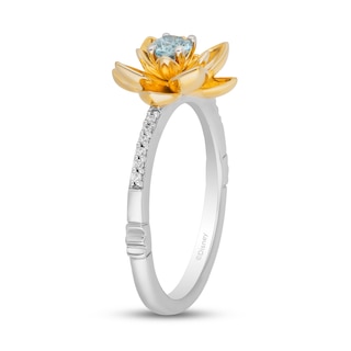 Enchanted Disney Jasmine Swiss Blue Topaz and 0.04 CT. T.W. Diamond Flower Ring in Sterling Silver and 10K Gold