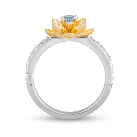 Enchanted Disney Jasmine Swiss Blue Topaz and 0.04 CT. T.W. Diamond Flower Ring in Sterling Silver and 10K Gold