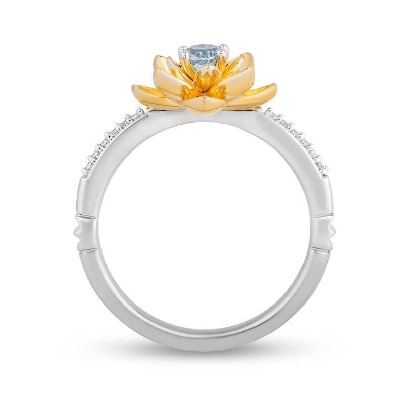 Enchanted Disney Jasmine Swiss Blue Topaz and 0.04 CT. T.W. Diamond Flower Ring in Sterling Silver and 10K Gold|Peoples Jewellers
