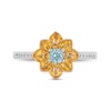 Thumbnail Image 3 of Enchanted Disney Jasmine Swiss Blue Topaz and 0.04 CT. T.W. Diamond Flower Ring in Sterling Silver and 10K Gold