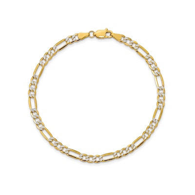 3.9mm Diamond-Cut Figaro Chain Bracelet in Hollow 14K Two-Tone Gold - 7"