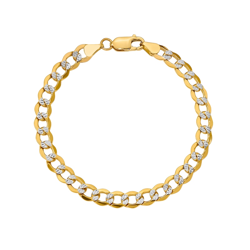 6.75mm Diamond-Cut Curb Chain Bracelet in Hollow 14K Two-Tone Gold - 8"|Peoples Jewellers